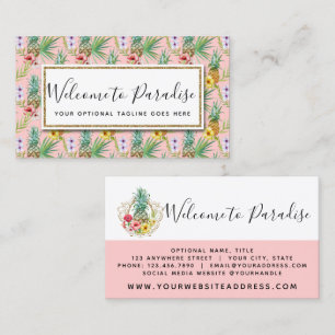 Carte De Visite Aquarelle Tropicale Ananas & Hibiscus Fleurs