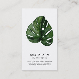Carte De Visite Aquarelle tropicale Feuille Monstera Vert
