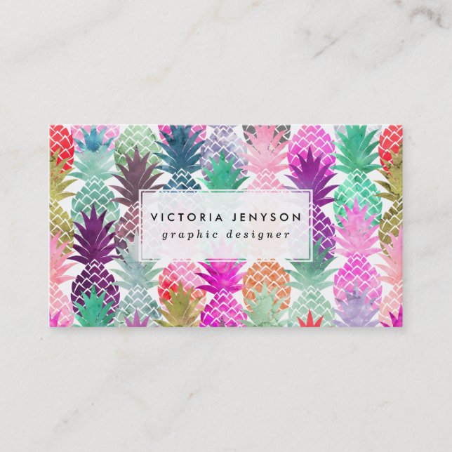 Carte De Visite Aquarelle tropicale moderne de pastel d'ananas (Devant)