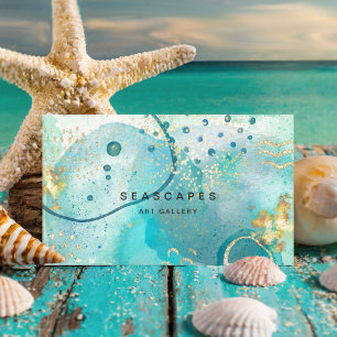 Carte De Visite Aquarelle tropicale Turquoise Côte Abstraite