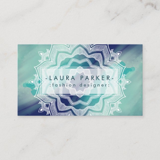 Carte De Visite Aquarelle Turquoise Bleu Splatter Abstrait Mandala (Devant)