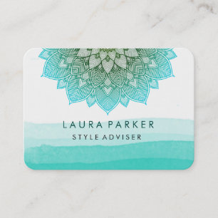 Carte De Visite Aquarelle Turquoise bleue Lotus Floral Mandala Yog