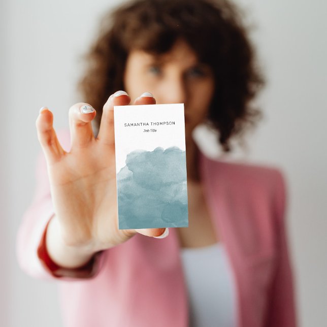 Carte De Visite Aquarelle turquoise Code QR Icônes des médias soci (Créateur téléchargé)