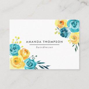 Carte De Visite Aquarelle turquoise et jaune Florale