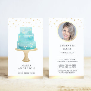 Carte De Visite Aquarelle turquoise Étoiles Gâteau Pâtisserie Chef