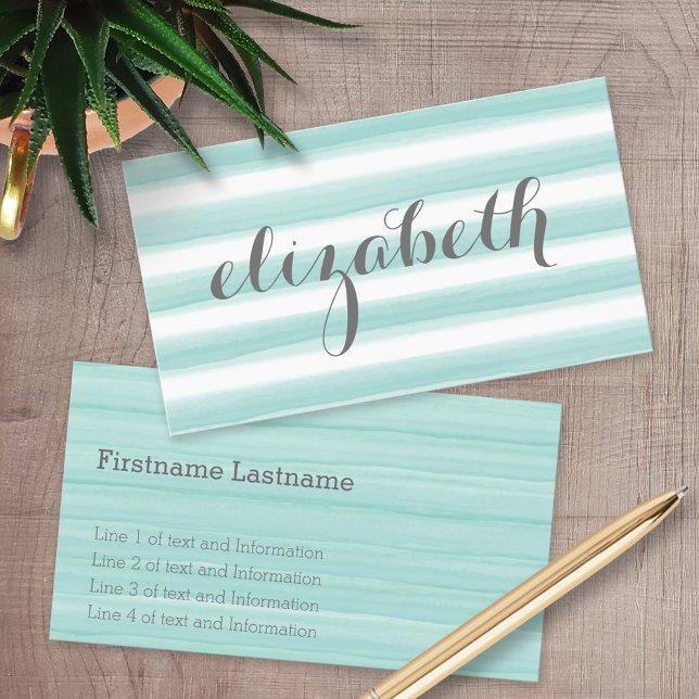 Carte De Visite Aquarelle Turquoise Grandes vertes Feminine (Custom Printed Business Cards)