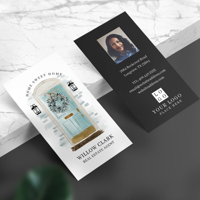 Carte De Visite Aquarelle turquoise Porte d'entrée (Créateur téléchargé)