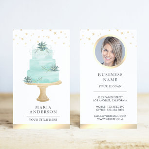 Carte De Visite Aquarelle turquoise Succulente pâtisserie Chef bou