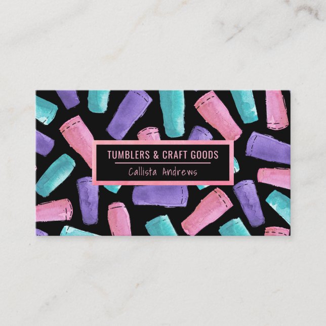 Carte De Visite Aquarelle Turquoise Tumbler Rose Personnalisée (Devant)