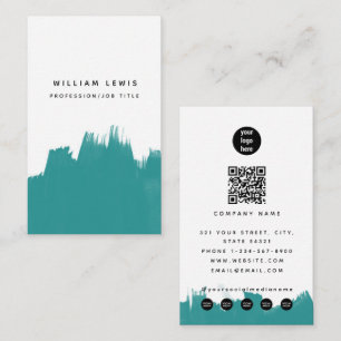Carte De Visite Aquarelle Turquoise Turquoise QR Code Social Media