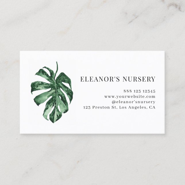 Carte De Visite Aquarelle variée Monstera Tropical Nursery (Devant)