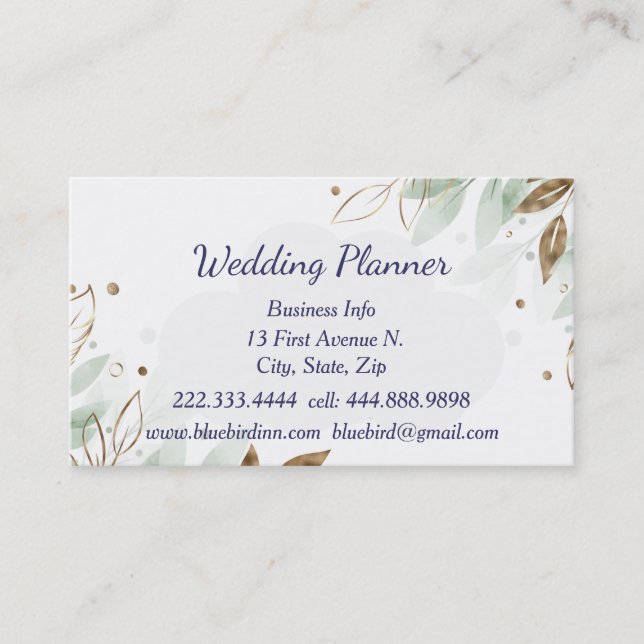 Carte De Visite Aquarelle Verdure Feuillage Wedding planner person (Devant)
