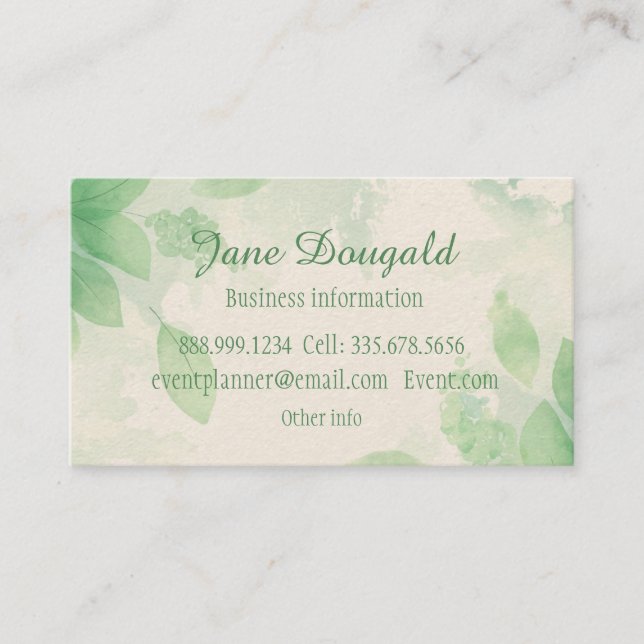 Carte De Visite Aquarelle Vert Botanique Folithe Nature Feuilles (Devant)