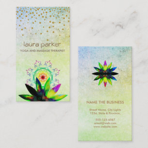 Carte De Visite Aquarelle Vert Lotus Logo Fleur Yoga Guérison
