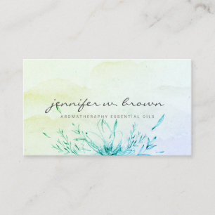 Carte De Visite Aquarelle Vert Ombre Floral Feminine Simple