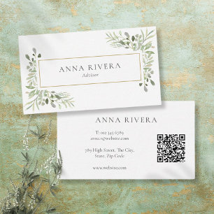 Carte De Visite Aquarelle vert or Géométrique QR Code