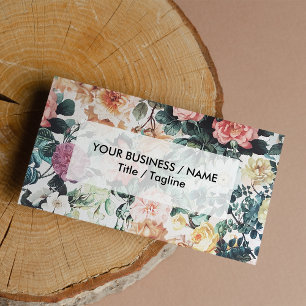 Carte De Visite Aquarelle vintage vert rose jaune rose floral.