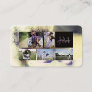 Carte De Visite Aquarelle violet Abstraite photo Collage Monogramm