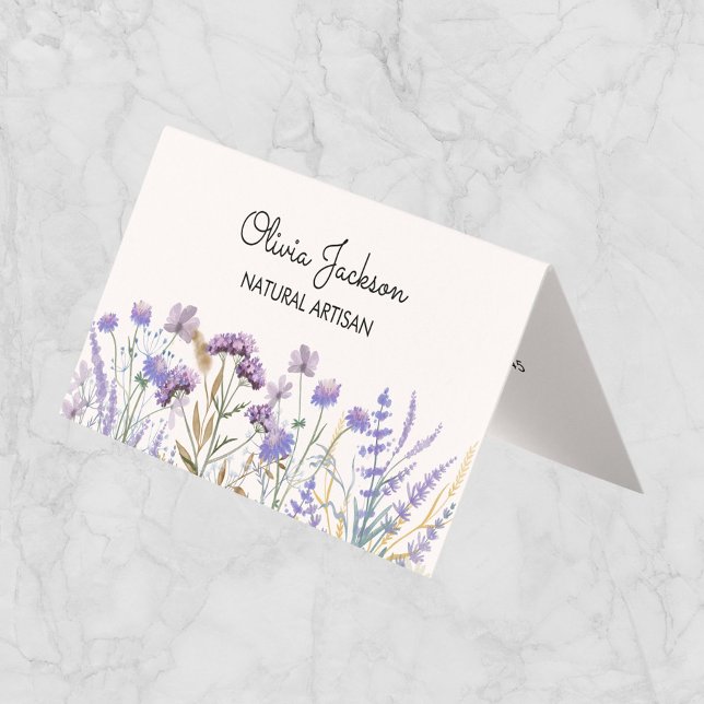 Carte De Visite Aquarelle violet Fleur sauvage pré-plié (Créateur téléchargé)