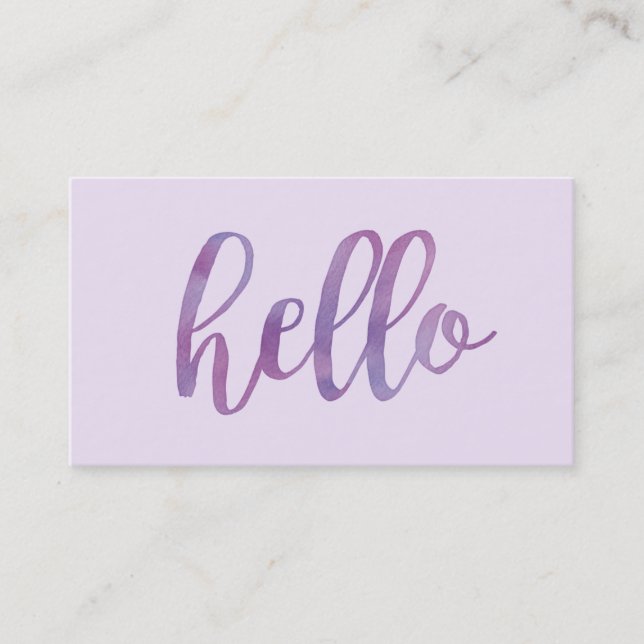 Carte De Visite Aquarelle violet Hello Typographie (Devant)