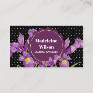 Carte De Visite Aquarelle violet Iris noir blanc Pois Busi