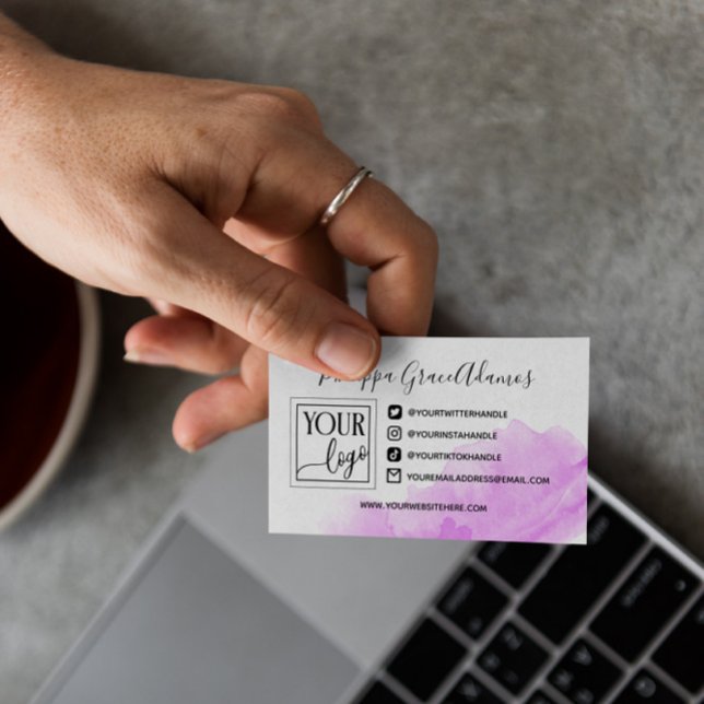 Carte De Visite Aquarelle violet Logo des médias sociaux Photo (Créateur téléchargé)