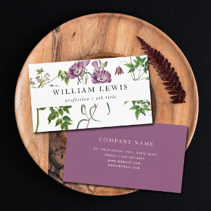 Carte De Visite Aquarelle violette Floral & Vert Professionnel