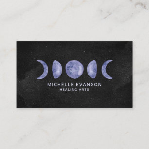 Carte De Visite Aquarelle violette Phases de la lune Arts de guéri