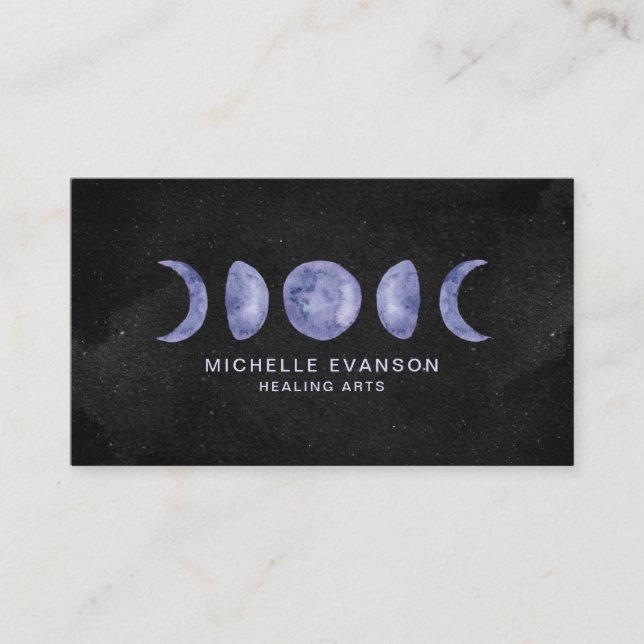 Carte De Visite Aquarelle violette Phases de la lune Arts de guéri (Devant)