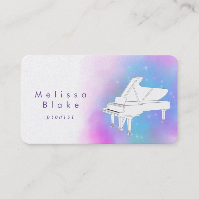 Carte De Visite aquarelle violette piano blanc (Devant)