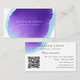 Carte De Visite Aquarelle violette Professional Code QR moderne