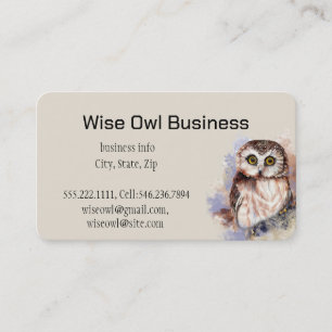 Carte De Visite Aquarelle Wise Owl Logo Oiseau Personnalisé
