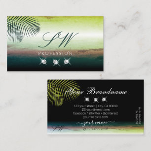 Carte De Visite Aquarelles aromatiques Palm Feuilles Diamants Mono