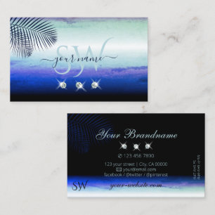 Carte De Visite Aquarelles Ciel Nuages Étincelants Diamants Monogr