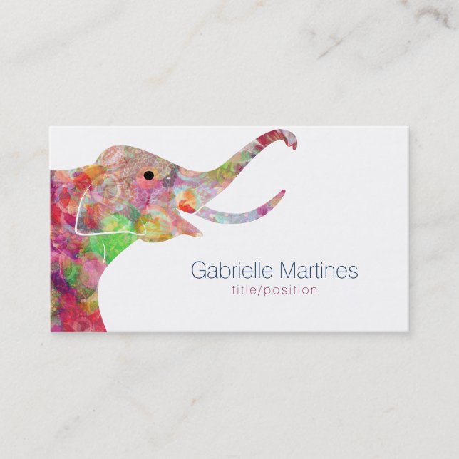 Carte De Visite Aquarelles Illustration d'éléphant floral (Devant)