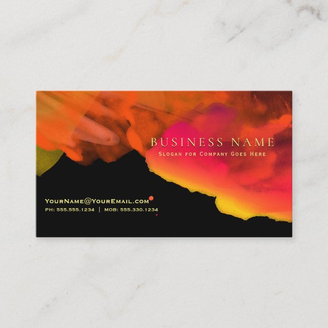 Carte De Visite Aquarelles orange intense sur noir (Devant)