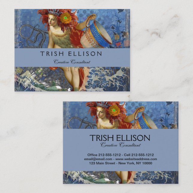 Carte De Visite Aquarius Mermaid Bleu gothique (Devant / Derrière)