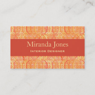 Carte De Visite Arabesque Damask - Coral et Mandarin Orange