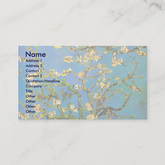 Carte De Visite Arbre aux amandes en fleurs par Vincent van Gogh (Devant)