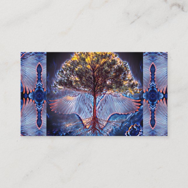 Carte De Visite Arbre de la vie apaisant avec des ailes d'ange (Devant)