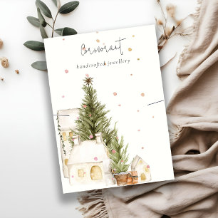 Carte De Visite Arbre de Noël Maisons Logo Neige Porte-collier