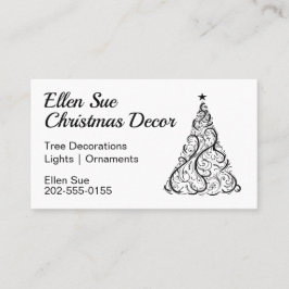 Carte De Visite Arbre de Noël minimal noir et blanc