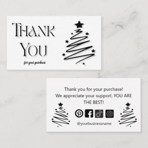 Carte De Visite arbre de Noël noir et blanc moderne merci