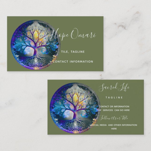 Carte De Visite Arbre de vie | Céleste (Devant / Derrière)