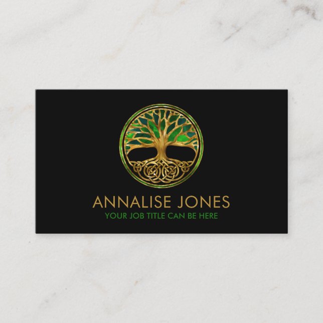 Carte De Visite Arbre de vie celtique - Yggdrasil - Emerald Green (Devant)