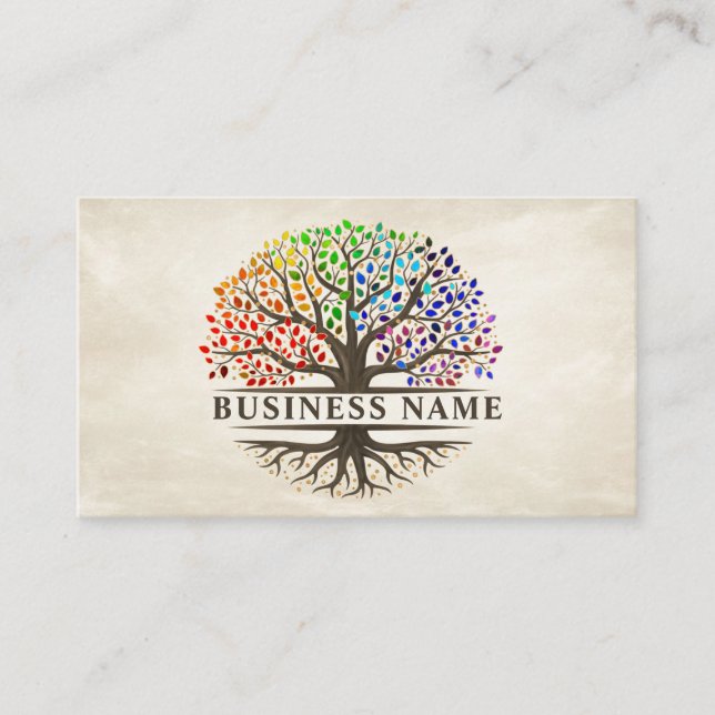 Carte De Visite Arbre de vie - Yggdrasil - feuilles arc-en-ciel (Devant)