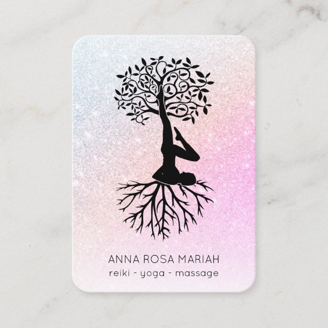 Carte De Visite *~* Arbre de vie Yoga Zen QR Parties scintillant p (Devant)