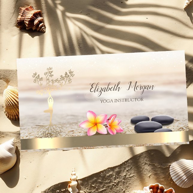 Carte De Visite Arbre d'or femmes Silhouette, Pierres Zen, Fleurs (Créateur téléchargé)