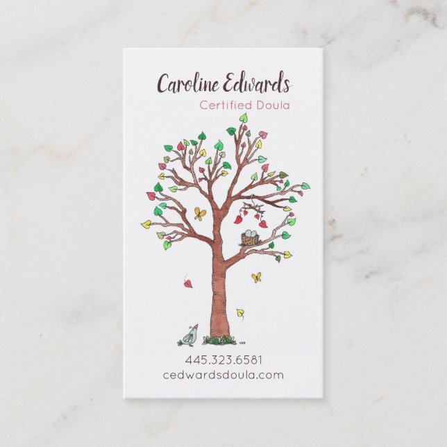 Carte De Visite Arbre doux avec nid et coeur (Devant)