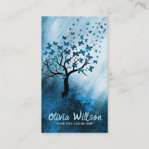 Carte De Visite Arbre papillon abstrait bleu